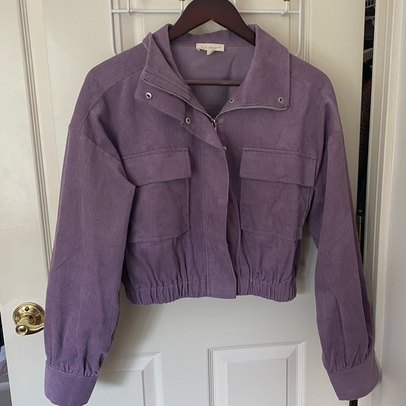 PacSun LA Hearts Corduroy Utility Bomber Jacket Purple Size Medium NWOT - Picture 3 of 6